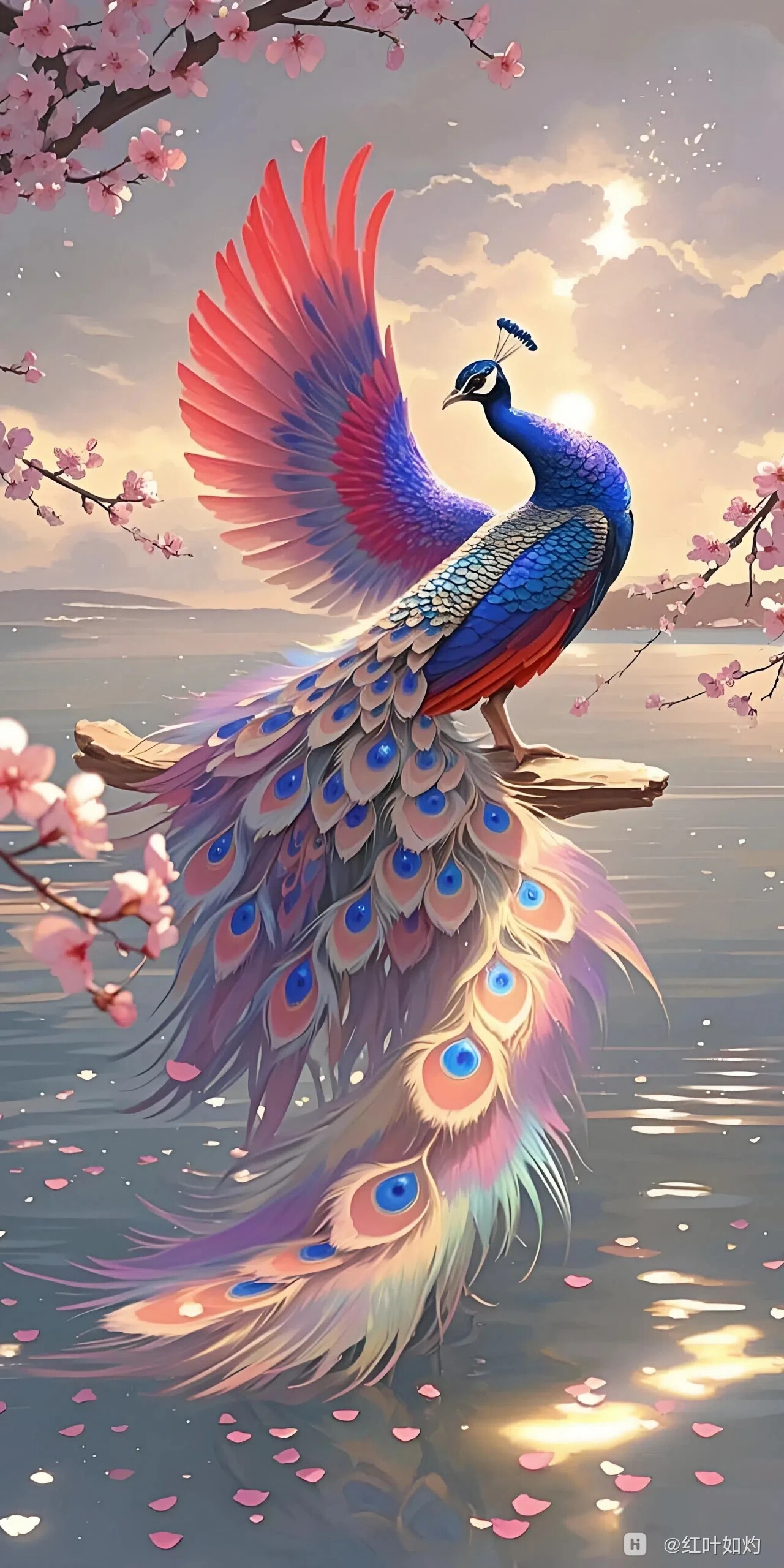 爱主题梦幻主义彩色孔雀高清壁纸250123