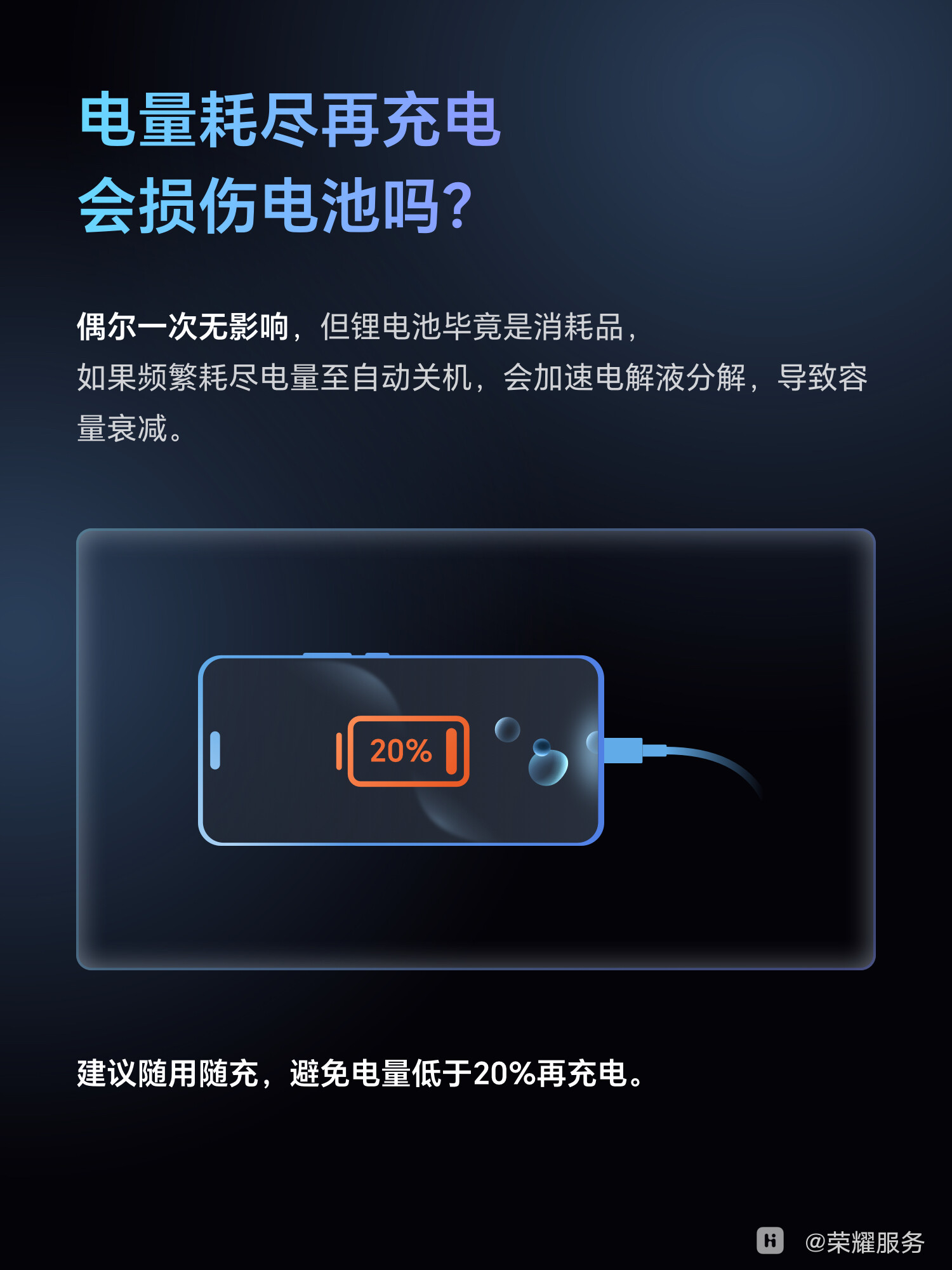 手机电量耗尽再充电会损伤电池吗?-荣耀俱乐部