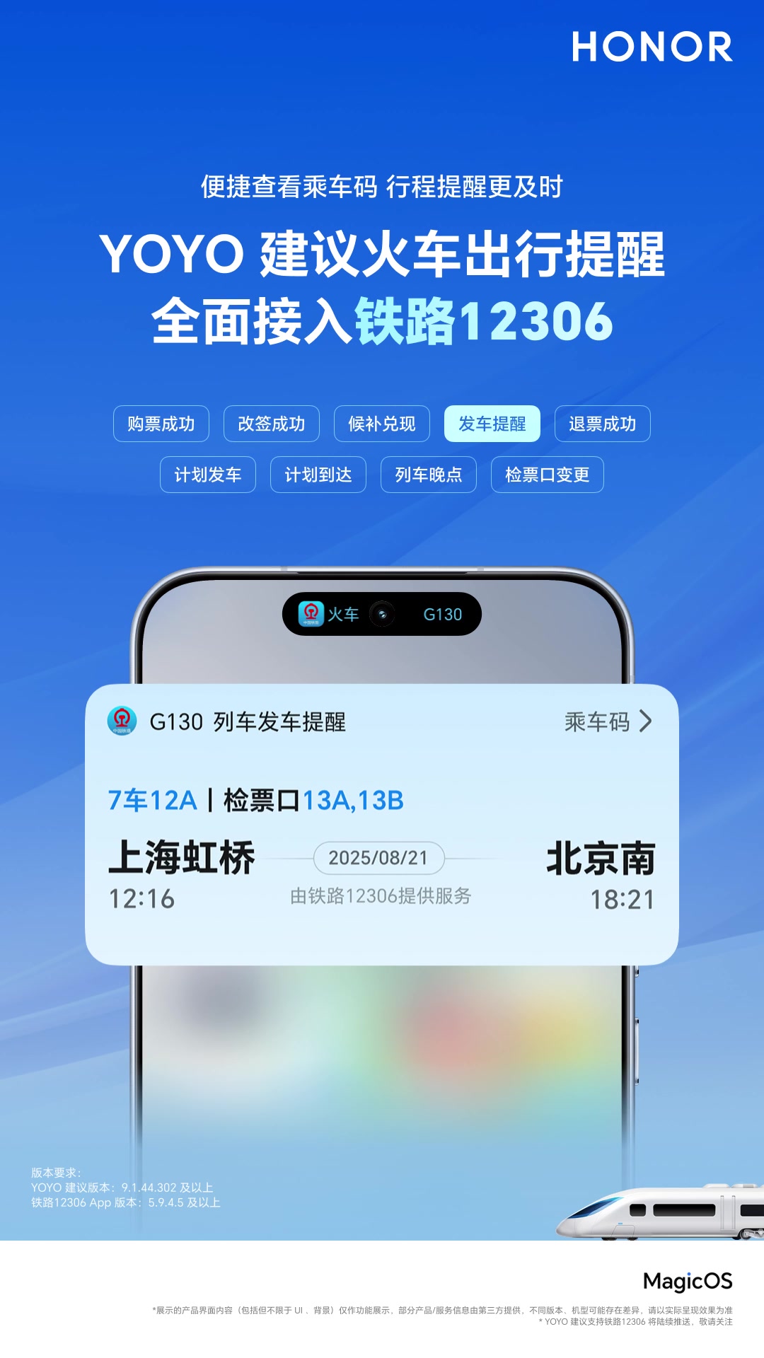 万事找YOYO丨YOYO建议火车出行提醒，全面接入铁路12306！,MagicOS-荣耀俱乐部